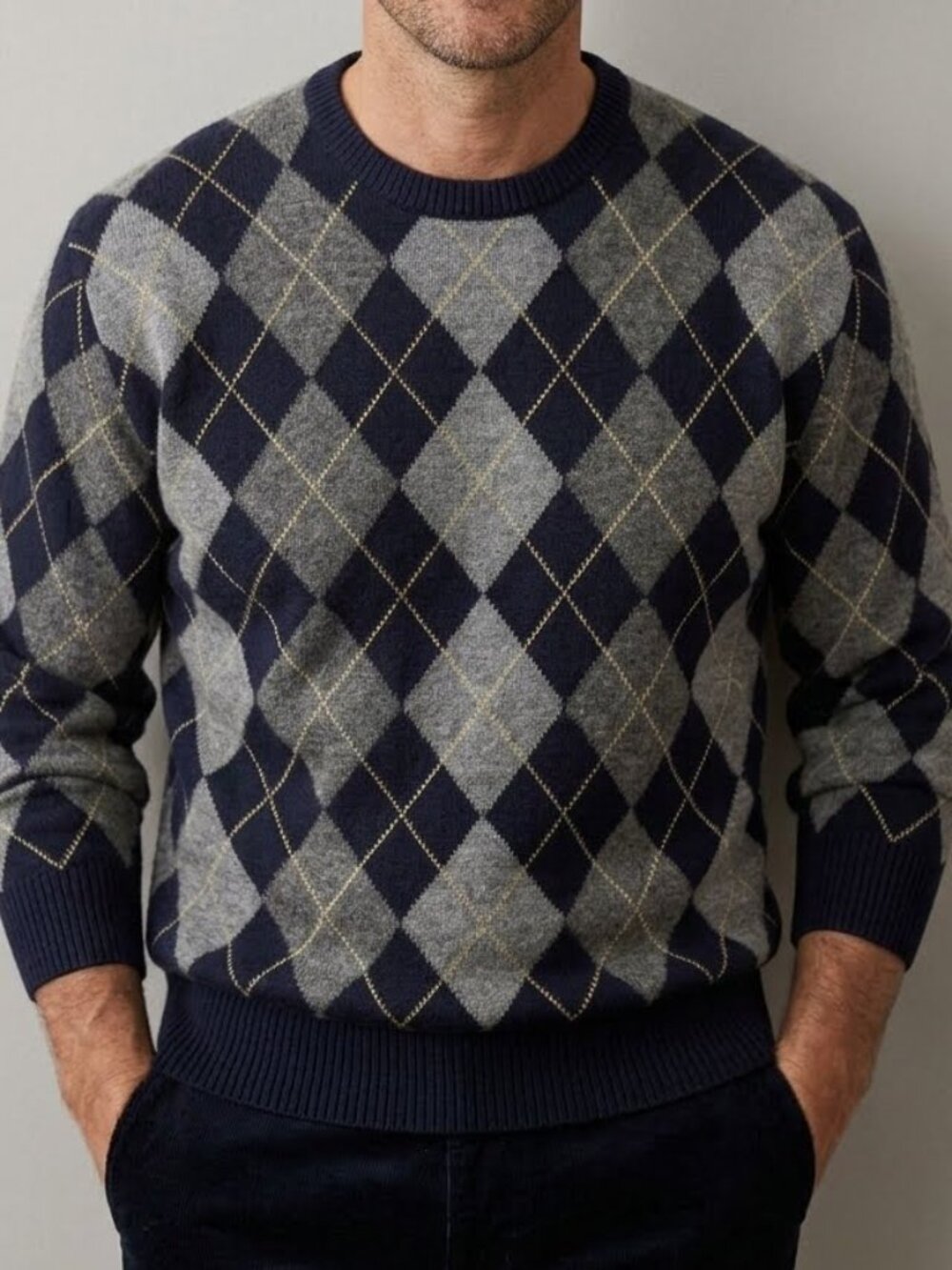 Brooks Brothers Italian Merino Wool Argyle Blue Gray Sweater Men's M
